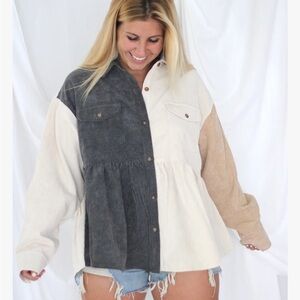 Tri color corduroy peplum top